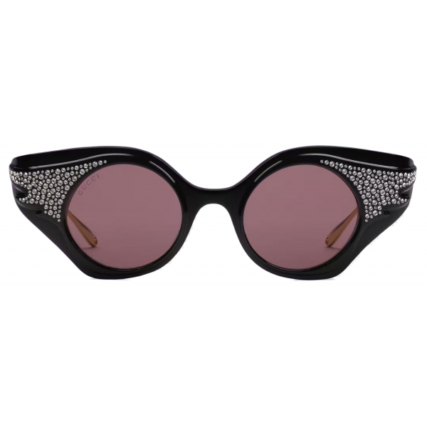 Gucci - Occhiale da Sole Cat Eye con Cristalli - Nero Viola - Gucci Eyewear