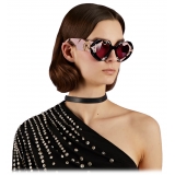 Gucci - Occhiale da Sole a Cuore con Cristalli - Nero Rosa - Gucci Eyewear