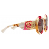 Gucci - Occhiale da Sole Rotondi Oversize - Multicolore Marrone - Gucci Eyewear