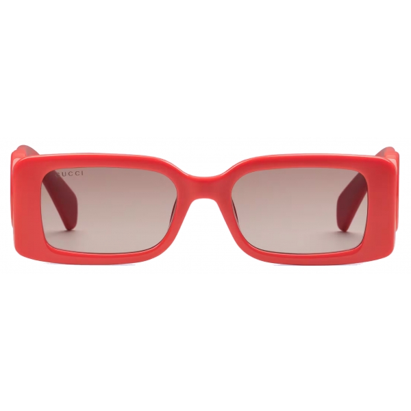 Gucci - Occhiale da Sole Rettangolare - Rosso Marrone - Gucci Eyewear