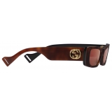 Gucci - Rectangular Frame Sunglasses - Brown - Gucci Eyewear