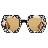 Gucci - Occhiale da Sole Rettangolare con Cristallo - Nero Giallo - Gucci Eyewear