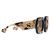 Gucci - Rectangular Frame Sunglasses with Crystals - Black Yellow - Gucci Eyewear