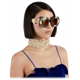 Gucci - Occhiale da Sole Rettangolare con Cristallo - Nero Giallo - Gucci Eyewear