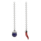 Viola Milano - Catenina da Risvolto in Argento - Sfera con Corno Corallo Rosso - Handmade in Italy - Luxury Exclusive Collection