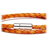 Viola Milano - Double Braided Italian Leather Bracelet - Orange Mix - Handmade in Italy - Luxury Exclusive Collection