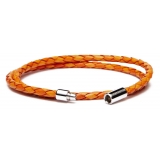 Viola Milano - Bracciale in Pelle Italiana a Doppio Intreccio - Arancione - Handmade in Italy - Luxury Exclusive Collection