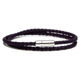 Viola Milano - Bracciale in Pelle Italiana a Doppio Intreccio - Viola Profondo - Handmade in Italy - Luxury Exclusive Collection