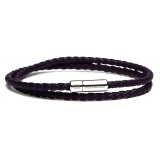 Viola Milano - Double Braided Italian Leather Bracelet - Deep Purple - Handmade in Italy - Luxury Exclusive Collection