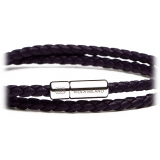 Viola Milano - Double Braided Italian Leather Bracelet - Deep Purple - Handmade in Italy - Luxury Exclusive Collection