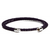 Viola Milano - Double Braided Italian Leather Bracelet - Deep Purple - Handmade in Italy - Luxury Exclusive Collection