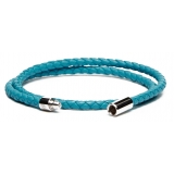 Viola Milano - Double Braided Italian Leather Bracelet - Turquoise - Handmade in Italy - Luxury Exclusive Collection