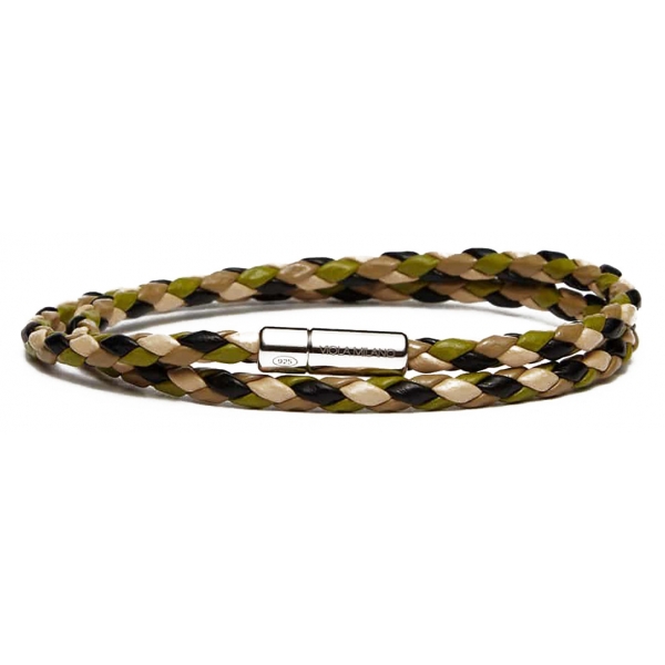 Viola Milano - Double Braided Mix-Tone Italian Leather Bracelet - Camo - Handmade in Italy - Luxury Exclusive Collection