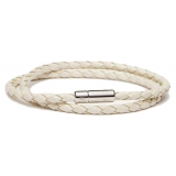 Viola Milano - Double Braided Italian Leather Bracelet - Off White - Handmade in Italy - Luxury Exclusive Collection