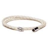 Viola Milano - Double Braided Italian Leather Bracelet - Off White - Handmade in Italy - Luxury Exclusive Collection