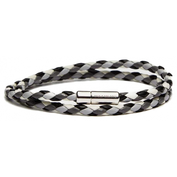 Viola Milano - Double Braided Mix-Tone Italian Leather Bracelet - Grey Mix - Handmade in Italy - Luxury Exclusive Collection