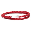 Viola Milano - Double Braided Italian Leather Bracelet - Red - Handmade in Italy - Luxury Exclusive Collection