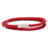 Viola Milano - Double Braided Italian Leather Bracelet - Red - Handmade in Italy - Luxury Exclusive Collection