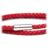 Viola Milano - Bracciale in Pelle Italiana a Doppio Intreccio - Rosso - Handmade in Italy - Luxury Exclusive Collection