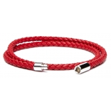 Viola Milano - Bracciale in Pelle Italiana a Doppio Intreccio - Rosso - Handmade in Italy - Luxury Exclusive Collection