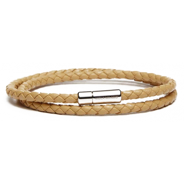 Viola Milano - Double Braided Italian Leather Bracelet - Caramel - Handmade in Italy - Luxury Exclusive Collection