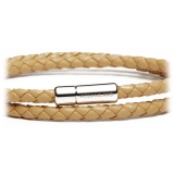 Viola Milano - Double Braided Italian Leather Bracelet - Caramel - Handmade in Italy - Luxury Exclusive Collection