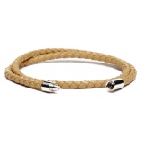 Viola Milano - Double Braided Italian Leather Bracelet - Caramel - Handmade in Italy - Luxury Exclusive Collection