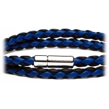 Viola Milano - Bracciale Doppio Intrecciato in Pelle Italiana - Nero Blu - Handmade in Italy - Luxury Exclusive Collection