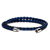 Viola Milano - Bracciale Doppio Intrecciato in Pelle Italiana - Nero Blu - Handmade in Italy - Luxury Exclusive Collection