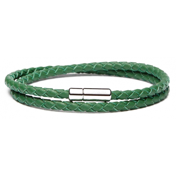 Viola Milano - Double Braided Italian Leather Bracelet - Green - Handmade in Italy - Luxury Exclusive Collection