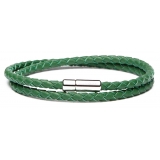 Viola Milano - Double Braided Italian Leather Bracelet - Green - Handmade in Italy - Luxury Exclusive Collection