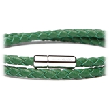 Viola Milano - Double Braided Italian Leather Bracelet - Green - Handmade in Italy - Luxury Exclusive Collection