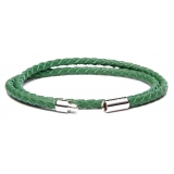 Viola Milano - Double Braided Italian Leather Bracelet - Green - Handmade in Italy - Luxury Exclusive Collection