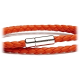 Viola Milano - Bracciale in Pelle Italiana a Doppio Intreccio - Arancione - Handmade in Italy - Luxury Exclusive Collection