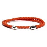 Viola Milano - Double Braided Italian Leather Bracelet - Orange - Handmade in Italy - Luxury Exclusive Collection