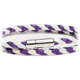 Viola Milano - Bracciale Doppio Intrecciato in Pelle Italiana - Bianco Viola - Handmade in Italy - Luxury Exclusive Collection