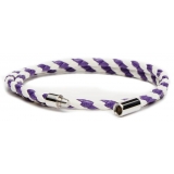 Viola Milano - Double Braided Two-Tone Italian Leather Bracelet - WhitePurple - Handmade in Italy - Luxury Exclusive Collection