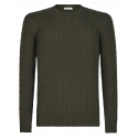 Viola Milano - Cable Knit 100% Loro Piana Yarn Cashmere Sweater - Army Green - Handmade in Italy - Luxury Exclusive Collection