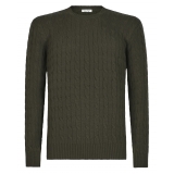 Viola Milano - Cable Knit 100% Loro Piana Yarn Cashmere Sweater - Army Green - Handmade in Italy - Luxury Exclusive Collection