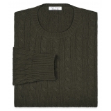 Viola Milano - Cable Knit 100% Loro Piana Yarn Cashmere Sweater - Army Green - Handmade in Italy - Luxury Exclusive Collection