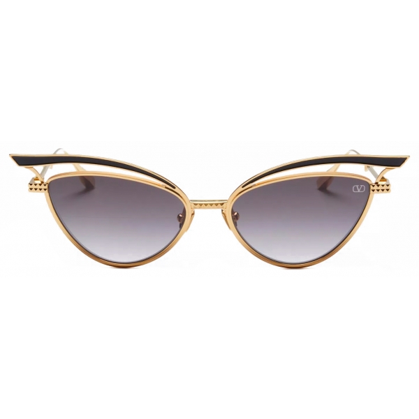Valentino - Occhiale da Sole V - Glassliner Cat-Eye in Titanio - Oro Giallo Grigio Scuro - Valentino Eyewear
