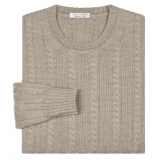 Viola Milano - Cable Knit 100% Loro Piana Yarn Cashmere Sweater - Beige - Handmade in Italy - Luxury Exclusive Collection