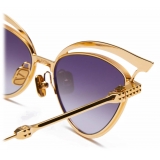 Valentino - Occhiale da Sole V - Glassliner Cat-Eye in Titanio - Oro Giallo Grigio Scuro - Valentino Eyewear