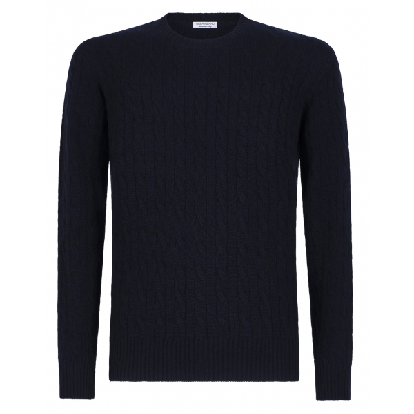 Viola Milano - Cable Knit 100% Loro Piana Yarn Cashmere Sweater - Navy - Handmade in Italy - Luxury Exclusive Collection