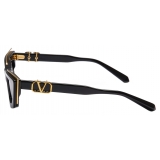 Valentino - V - Goldcut I Sculpted Thickset Acetate Sunglasses with Titanium Insert - Black Dark Grey