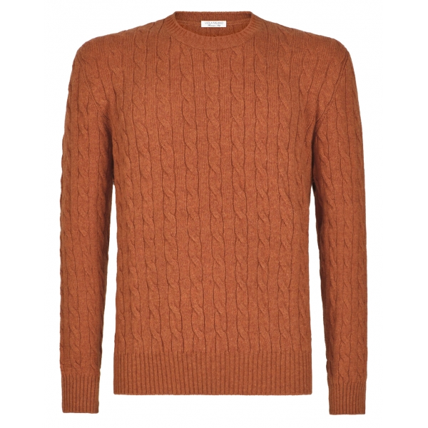 Viola Milano - Cable Knit 100% Loro Piana Yarn Cashmere Sweater - Orange - Handmade in Italy - Luxury Exclusive Collection