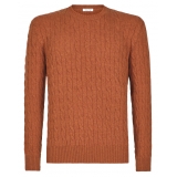 Viola Milano - Cable Knit 100% Loro Piana Yarn Cashmere Sweater - Orange - Handmade in Italy - Luxury Exclusive Collection