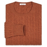 Viola Milano - Cable Knit 100% Loro Piana Yarn Cashmere Sweater - Orange - Handmade in Italy - Luxury Exclusive Collection