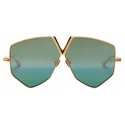Valentino - V - Hexagon Oversized Titanium Aviator Sunglasses - Yellow Gold Dark Green - Valentino Eyewear