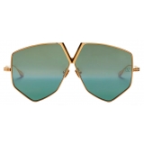 Valentino - V - Hexagon Oversized Titanium Aviator Sunglasses - Yellow Gold Dark Green - Valentino Eyewear